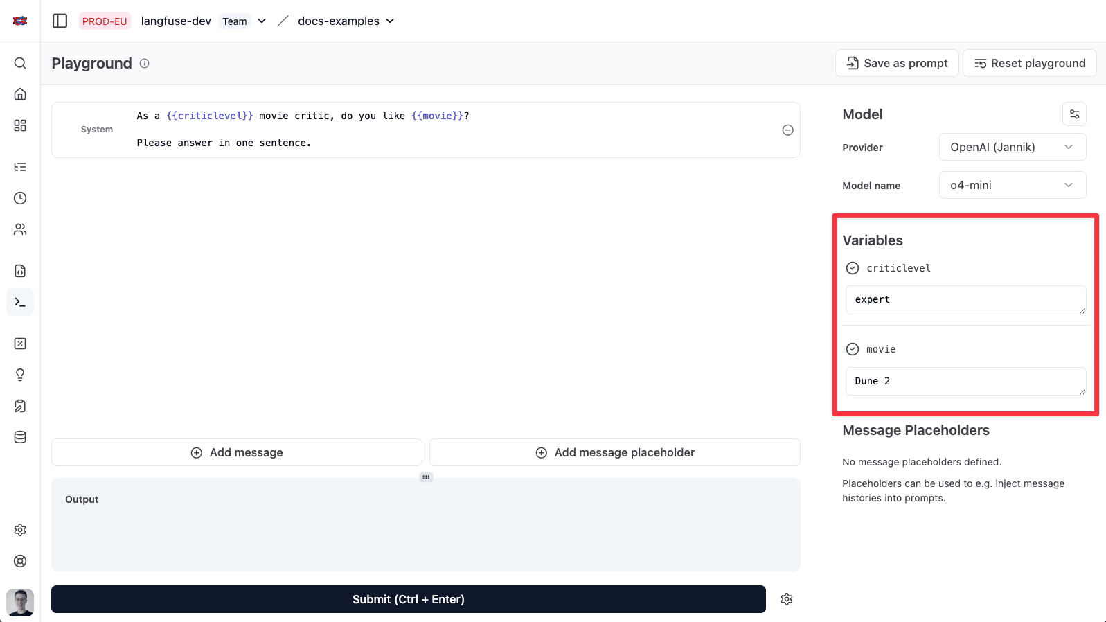 Add prompt variables